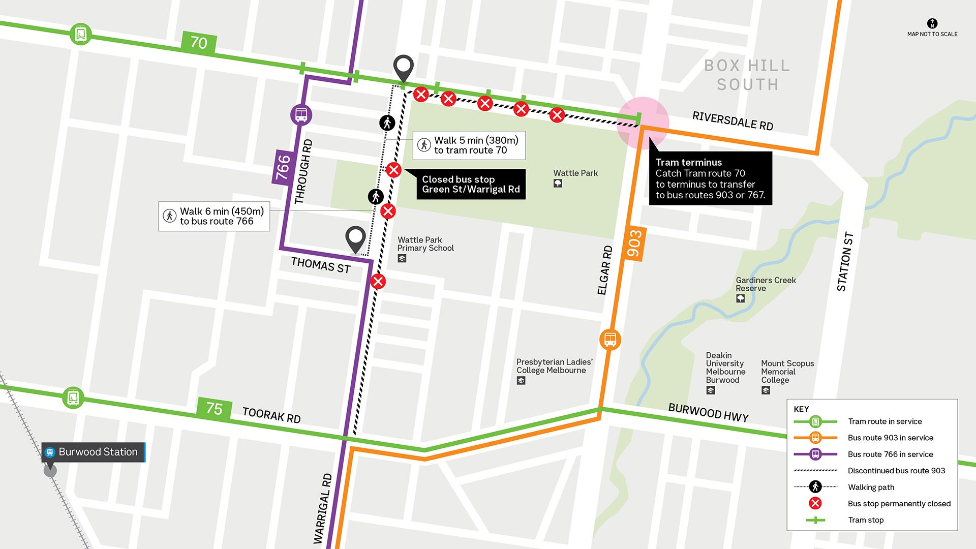 Map of changes to Deakin bus services