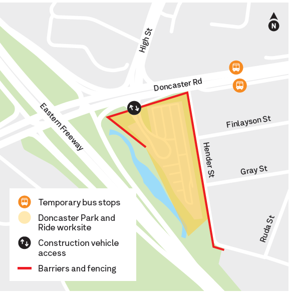 Image shows temporary accessible bus stops on Doncaster Road, about 250 metres away from the Doncaster Park and Ride site