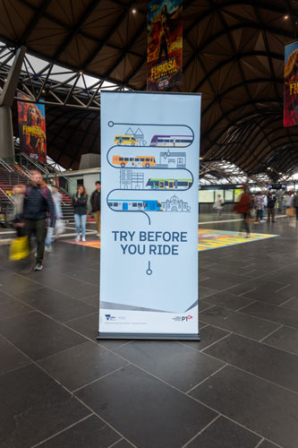 Signage displayed at the Try Before You Ride Event at Southern Cross Station
