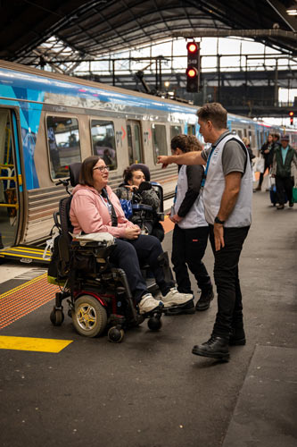 Attendees practicing getting on and off a Metro Train at The Try Before You Ride Event at Southern Cross Station.