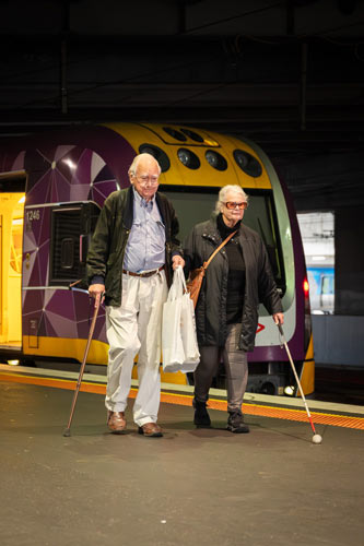 Attendees coming back after practicing getting on and off a V/Line Train at the Try Before You Ride Event at Southern Cross Station.